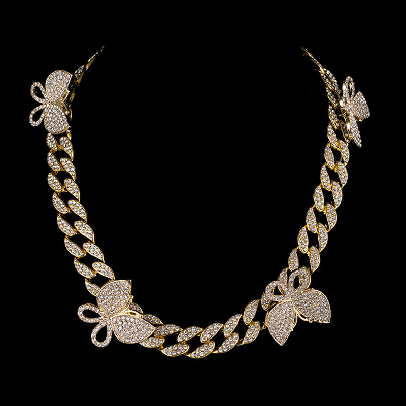 NORVIA Sparkling Pavé Butterfly Cuban Choker Necklace - Premium Iced Jewelry View 2