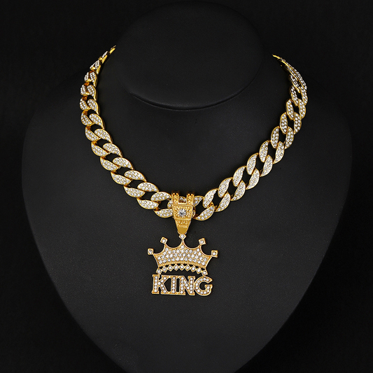 NORVIA Crown KING Iced-Out Statement Pendant & Chain Set - Premium Iced Jewelry View 2