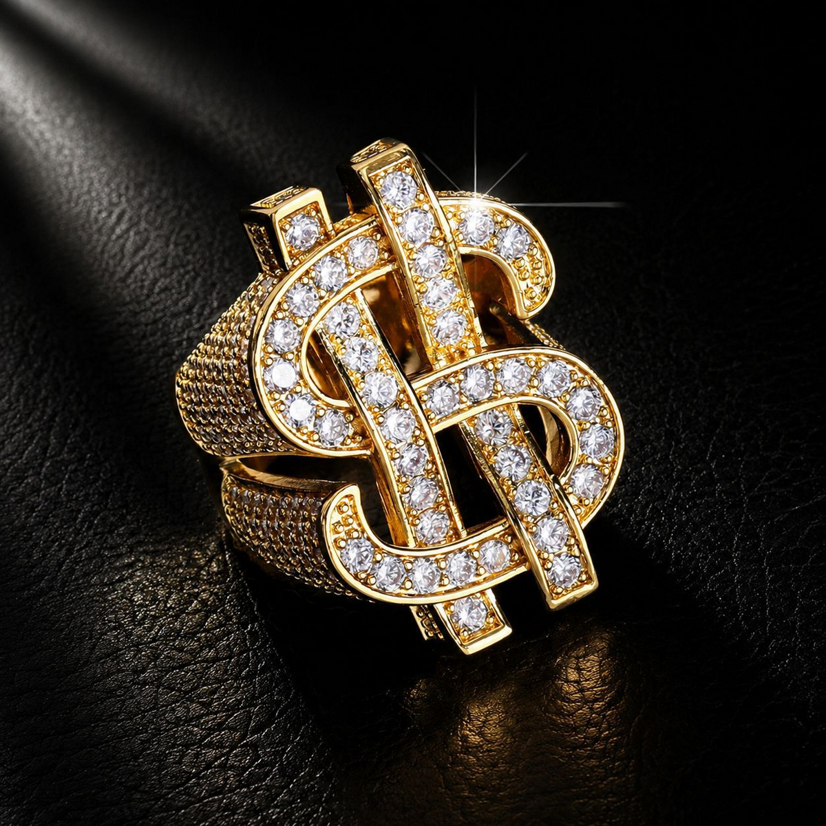 NORVIA Iced Dollar Sign Statement Ring - Angle 2