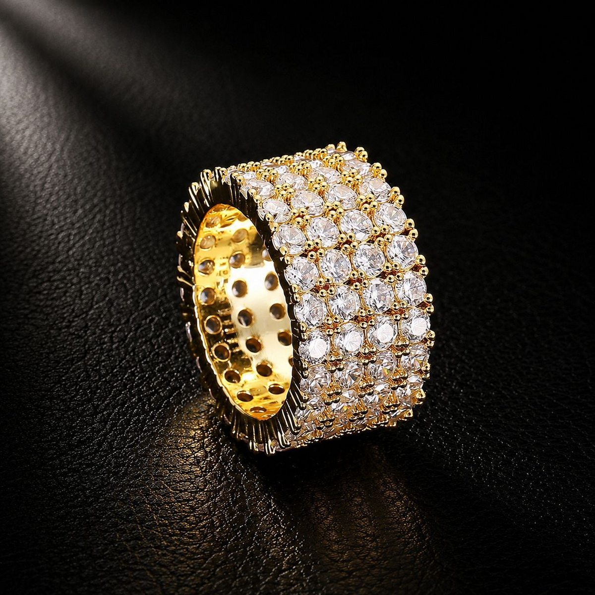 NORVIA 4-Row Iced Micro-Pavé CZ Band Ring - Angle 2