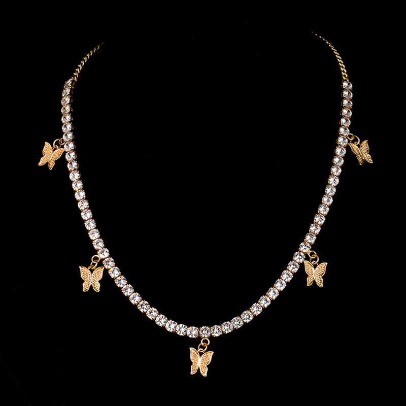 NORVIA Pavé CZ Butterfly Solitaire Tennis Necklace - Angle 3