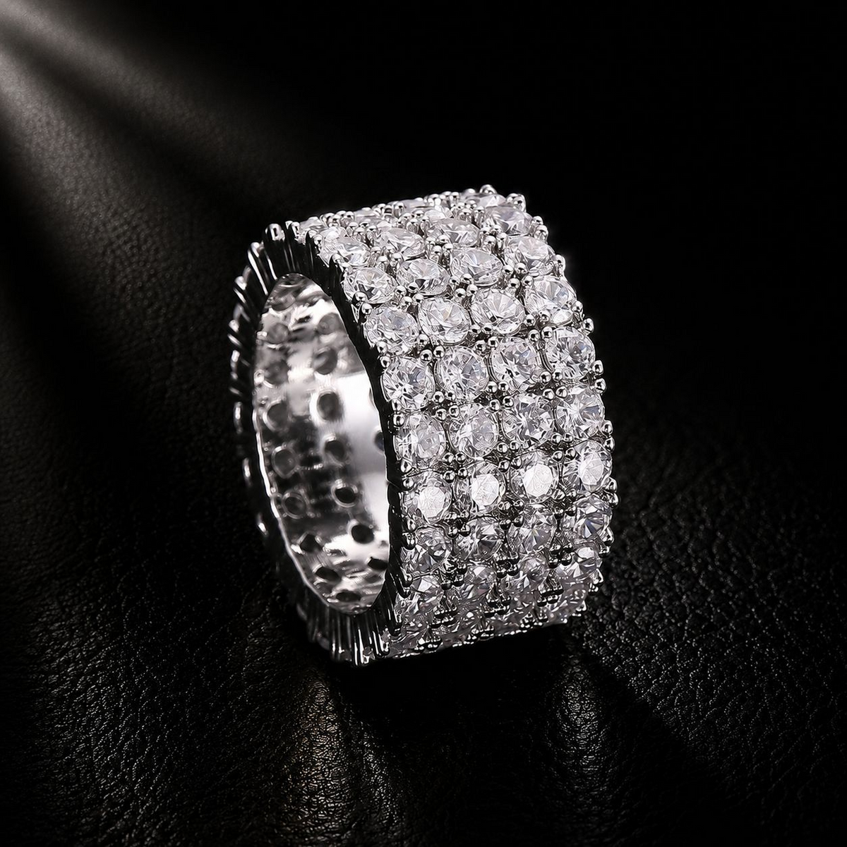 NORVIA 4-Row Iced Micro-Pavé CZ Band Ring - Angle 3