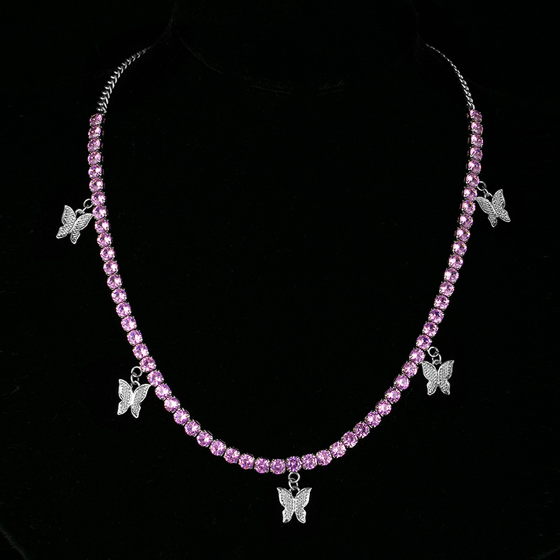 NORVIA Pavé CZ Butterfly Solitaire Tennis Necklace - Angle 4