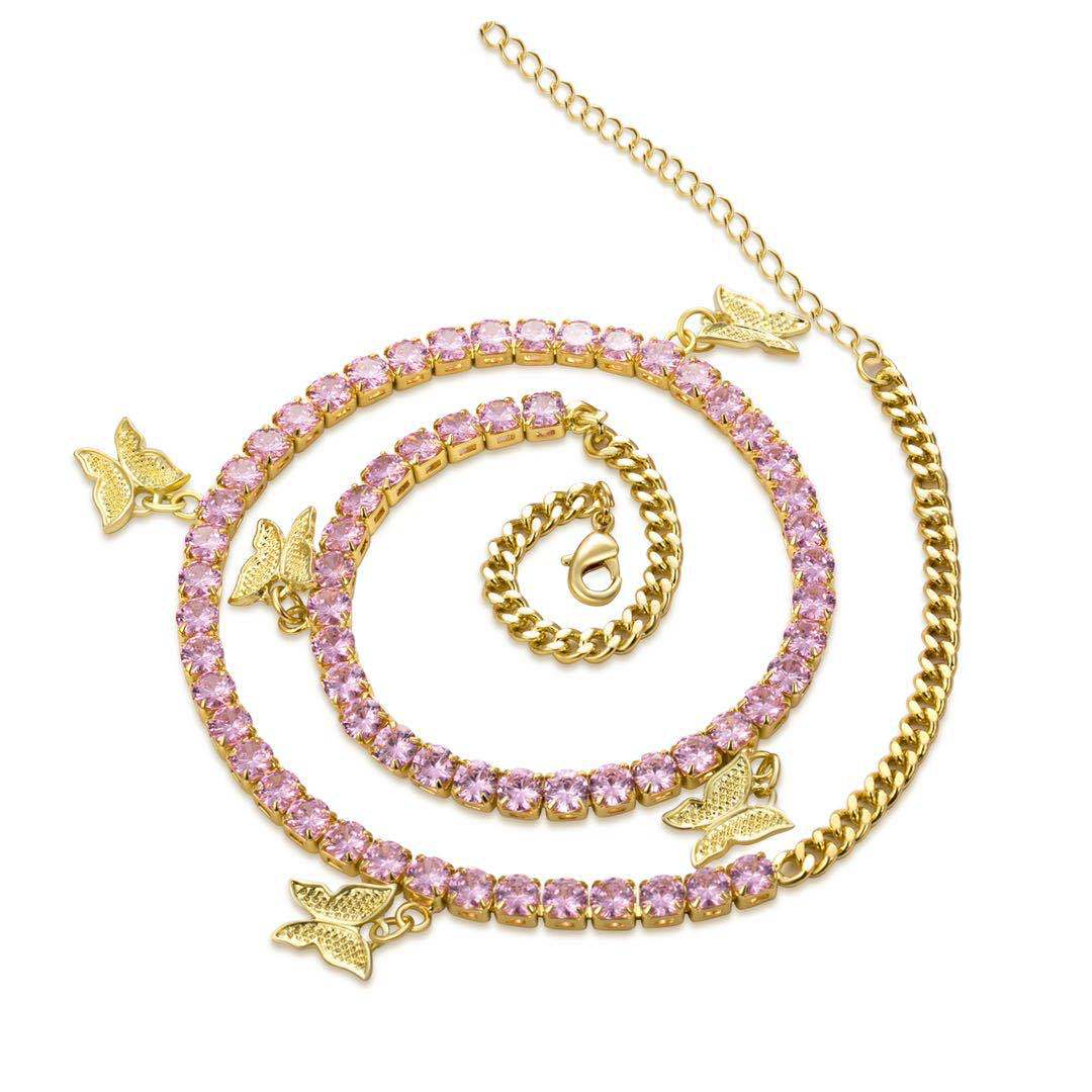 NORVIA Pavé CZ Butterfly Solitaire Tennis Necklace - Angle 5